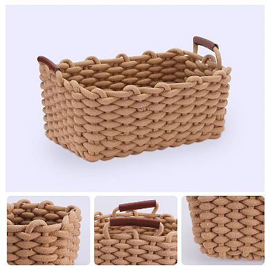3 Pack Woven Storage Basket, Shelf Closet Storage Bin with Handles for Key Tray Bowl