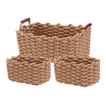 3 Pack Woven Storage Basket, Shelf Closet Storage Bin with Handles for Key Tray Bowl