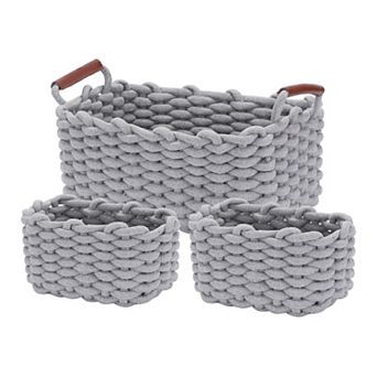 3 Pack Woven Storage Basket, Shelf Closet Storage Bin with Handles for Key Tray Bowl