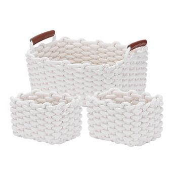 3 Pack Woven Storage Basket, Shelf Closet Storage Bin with Handles for Key Tray Bowl