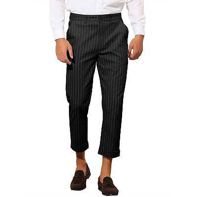 Striped Dress Pants for Men's Slim Fit Flat Front Cropped Ankle