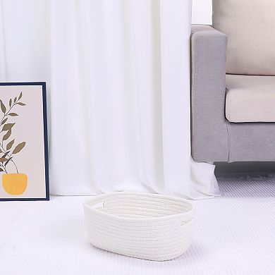 Woven Storage Basket, Shelf Closet Storage Bin for Blankets, Clothes, Organizer Bin with Handles