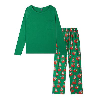 Pajamas Santa Loungewear Set Long Sleeve Pjs Set for Men