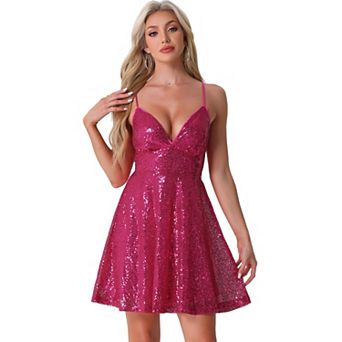Glitter Sequin Dresses for Women's Spaghetti Strap Tie Back Backless Mini Party Dress Clubwear
