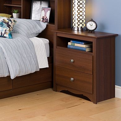 Prepac Monterey 2-Drawer Open Shelf Nightstand