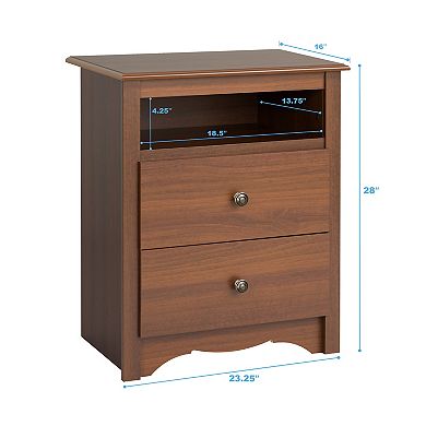 Prepac Monterey 2-Drawer Open Shelf Nightstand