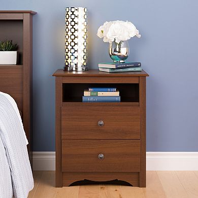 Prepac Monterey 2-Drawer Open Shelf Nightstand