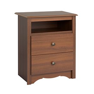 Prepac Monterey 2-Drawer Open Shelf Nightstand