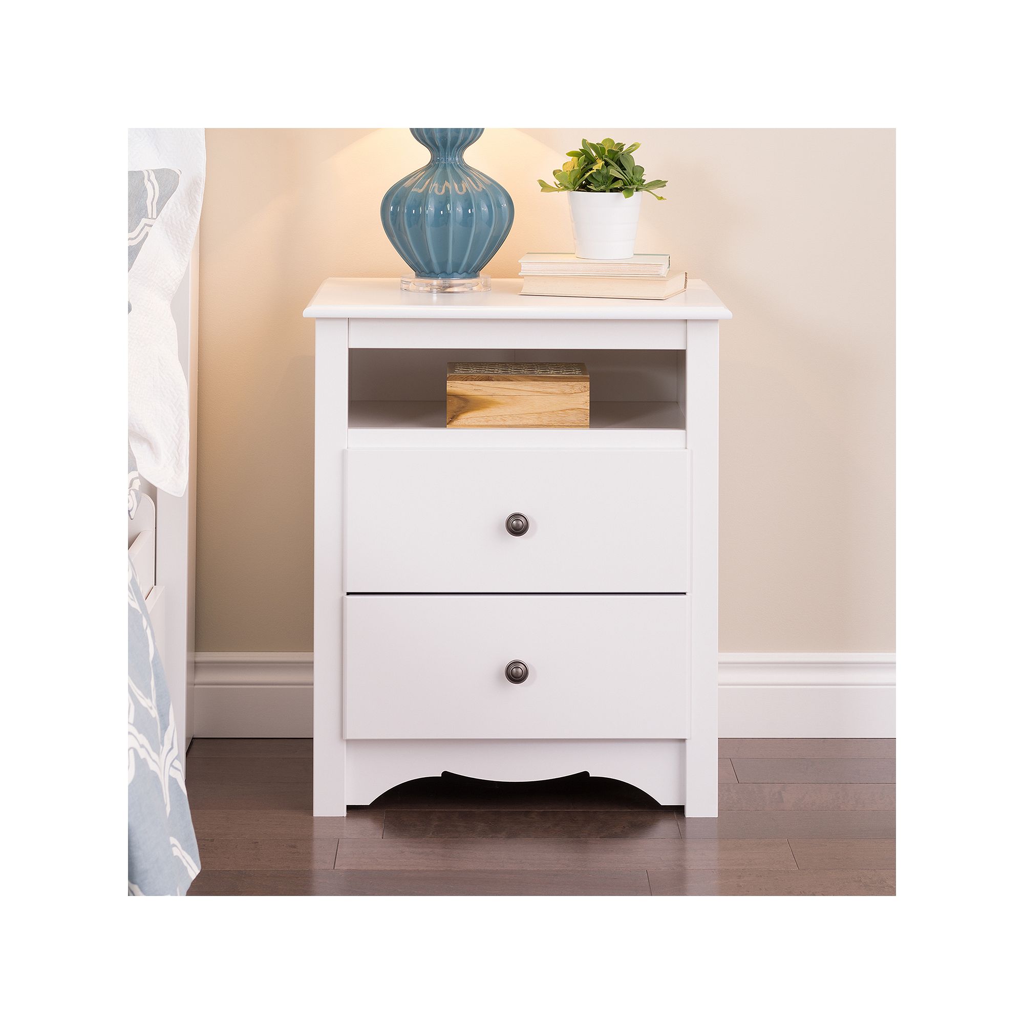 Prepac Monterey 2-Drawer Open Shelf Nightstand, White