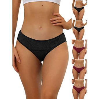 6 Packs Women's Period-Underwear Mid-Waistd Hipster Panties, Available in Plus Size