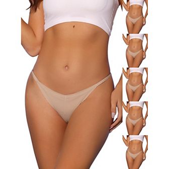 6 Packs Women's V-waisted Underwear Ruched Invisibles Breathable No Trace Thongs