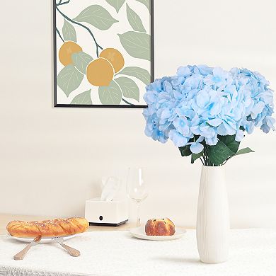 Pack of 6 Silk Hydrangea Artificial Flowers Heads with Stems for Home Bathroom Office Table 17.7"