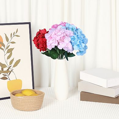 Pack of 6 Silk Hydrangea Artificial Flowers Heads with Stems for Home Bathroom Office Table 17.7"