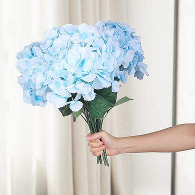 Pack of 6 Silk Hydrangea Artificial Flowers Heads with Stems for Home Bathroom Office Table 17.7"