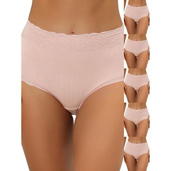 6 Packs Women's High Waist Underwear Tummy Control Comfortable Lace Trim Ribbed Panties