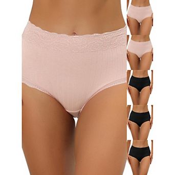 6 Packs Women's High Waist Underwear Tummy Control Comfortable Lace Trim Ribbed Panties