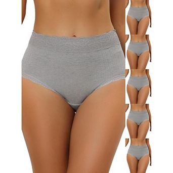 6 Packs Women's High Waist Underwear Tummy Control Comfortable Lace Trim Ribbed Panties