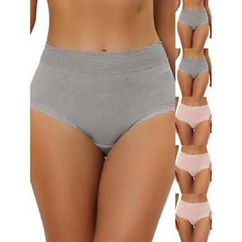 6 Packs Women's High Waist Underwear Tummy Control Comfortable Lace Trim Ribbed Panties