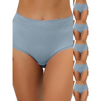 6 Packs Women's High Waist Underwear Tummy Control Comfortable Lace Trim Ribbed Panties