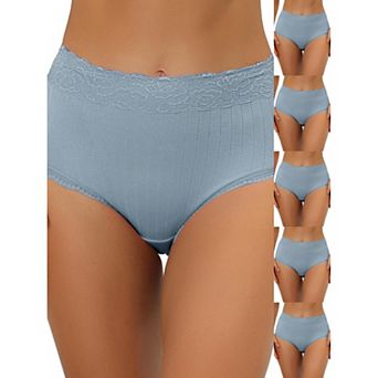 6 Packs Women's High Waist Underwear Tummy Control Comfortable Lace Trim Ribbed Panties