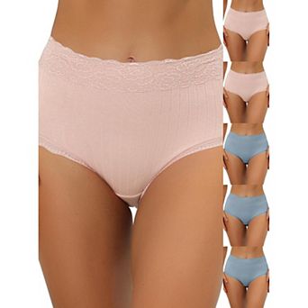 6 Packs Women's High Waist Underwear Tummy Control Comfortable Lace Trim Ribbed Panties