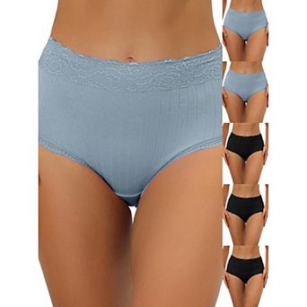 6 Packs Women's High Waist Underwear Tummy Control Comfortable Lace Trim Ribbed Panties