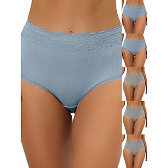 6 Packs Women's High Waist Underwear Tummy Control Comfortable Lace Trim Ribbed Panties