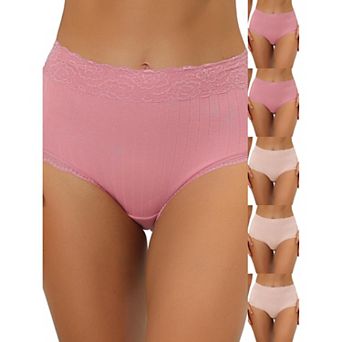 6 Packs Women's High Waist Underwear Tummy Control Comfortable Lace Trim Ribbed Panties
