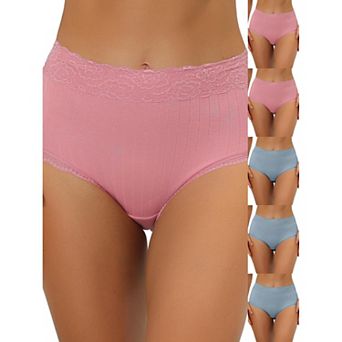 6 Packs Women's High Waist Underwear Tummy Control Comfortable Lace Trim Ribbed Panties