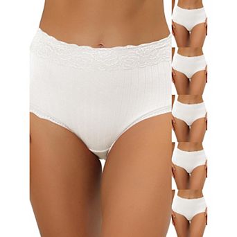 6 Packs Women's High Waist Underwear Tummy Control Comfortable Lace Trim Ribbed Panties