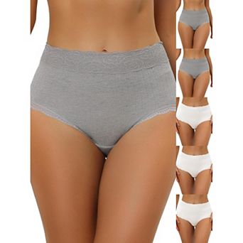 6 Packs Women's High Waist Underwear Tummy Control Comfortable Lace Trim Ribbed Panties