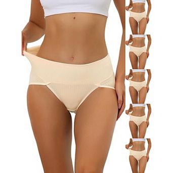 6 Packs Women's Hi-Cut Ribbed High Waist Tummy Control Underwear, Available in Plus Size
