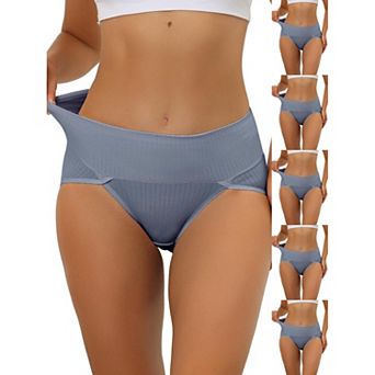6 Packs Women's Hi-Cut Ribbed High Waist Tummy Control Underwear, Available in Plus Size