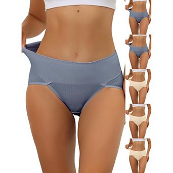 6 Packs Women's Hi-Cut Ribbed High Waist Tummy Control Underwear, Available in Plus Size