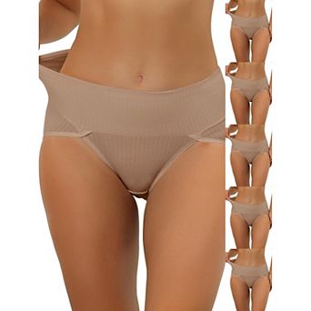 6 Packs Women's Hi-Cut Ribbed High Waist Tummy Control Underwear, Available in Plus Size