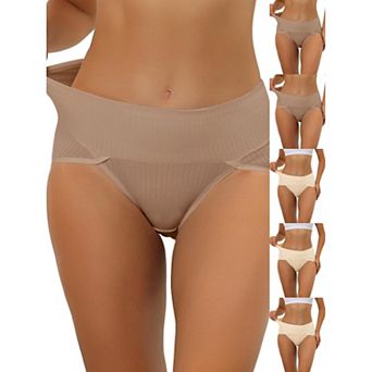 6 Packs Women's Hi-Cut Ribbed High Waist Tummy Control Underwear, Available in Plus Size