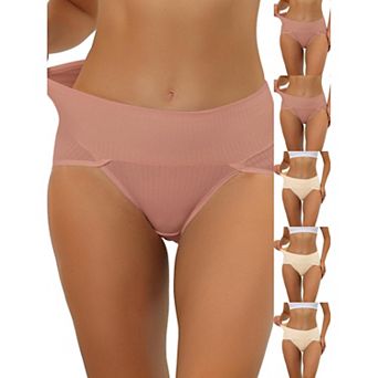 6 Packs Women's Hi-Cut Ribbed High Waist Tummy Control Underwear, Available in Plus Size