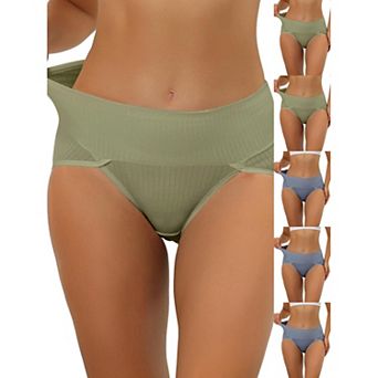 6 Packs Women's Hi-Cut Ribbed High Waist Tummy Control Underwear, Available in Plus Size