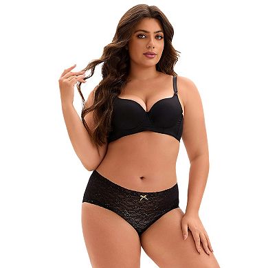 6 Pcs Women's Lace Trim High Waist Solid Brief Stretchy Rib Panties