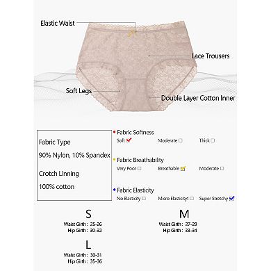 6 Pcs Women's Lace Trim High Waist Solid Brief Stretchy Rib Panties
