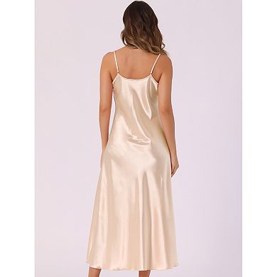 Satin Sleeveless Dresses for Women's V Neck Spaghetti Strap Evening Party Silky Maxi Dress