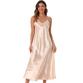 Satin Sleeveless Dresses for Women's V Neck Spaghetti Strap Evening Party Silky Maxi Dress