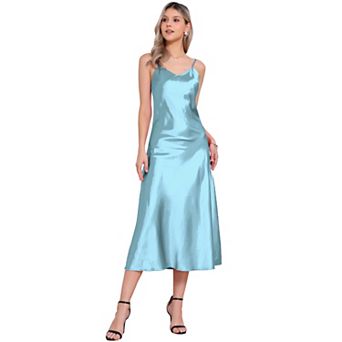 Satin Sleeveless Dresses for Women's V Neck Spaghetti Strap Evening Party Silky Maxi Dress