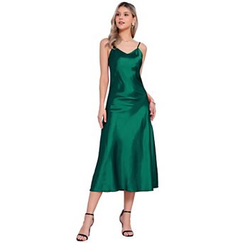 Satin Sleeveless Dresses for Women's V Neck Spaghetti Strap Evening Party Silky Maxi Dress