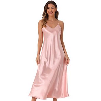 Satin Sleeveless Dresses for Women's V Neck Spaghetti Strap Evening Party Silky Maxi Dress