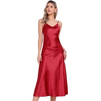 Satin Sleeveless Dresses for Women's V Neck Spaghetti Strap Evening Party Silky Maxi Dress