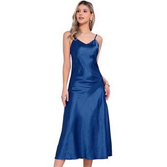 Satin Sleeveless Dresses for Women's V Neck Spaghetti Strap Evening Party Silky Maxi Dress
