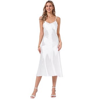 Satin Sleeveless Dresses for Women's V Neck Spaghetti Strap Evening Party Silky Maxi Dress