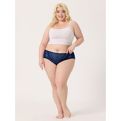 6 Pcs Women's Sheer Lace Trim High Waist Solid Brief Stretchy Panties