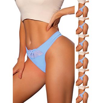 7 Packs Women's Low-Waistd Satin Bikini Panties Elastic Lace Waist Thongs Underwear